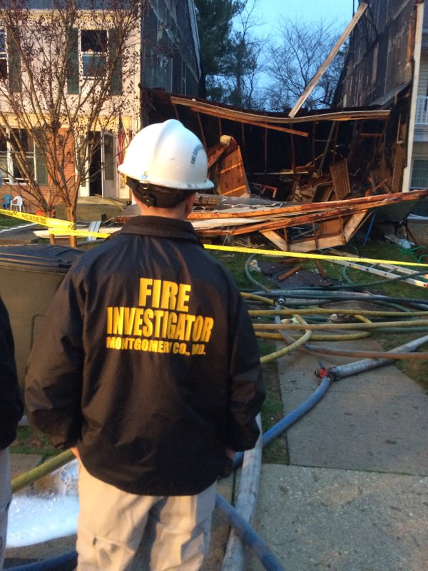 Eight Montgomery County firefighters were injured, one seriously.