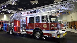 Sutphen unveiled its first ever rear-mount aerial to the tune of Bruce Springsteen's 'Born in the U.S.A.' Sutphen unveiled its first ever rear-mount aerial to the tune of Bruce Springsteen's 'Born in the U.S.A.'