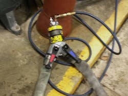 Photo 1: Adapters can be outfitted with pneumatic fittings to charge hoselines with air instead of water. Photo 1: Adapters can be outfitted with pneumatic fittings to charge hoselines with air instead of water.