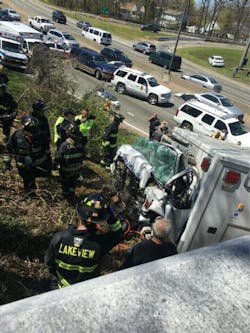 The driver of the Hunter ambulance and the patient were killed, while another EMT was hurt. The driver of the Hunter ambulance and the patient were killed, while another EMT was hurt.