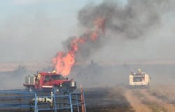 The extremely low humidity and fuel moisture, coupled with high winds gusting to near 60 mph, caused spot fires to form up to three-quarters of a mile behind firefighters. The extremely low humidity and fuel moisture, coupled with high winds gusting to near 60 mph, caused spot fires to form up to three-quarters of a mile behind firefighters.