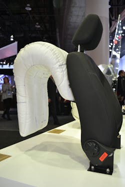 In addition to seatbelts being the primary occupant restraint system, ZF TRW has developed two different versions of frontal collision airbags for rear-seat occupants. One design is the ZF TRW Front-Seat Mounted Rear Airbag. This airbag is stowed in the back portion of each front seat. It deploys in an inverted &ldquo;U&rdquo; shape during a frontal crash to provide supplemental restraint for rear-seat occupants.