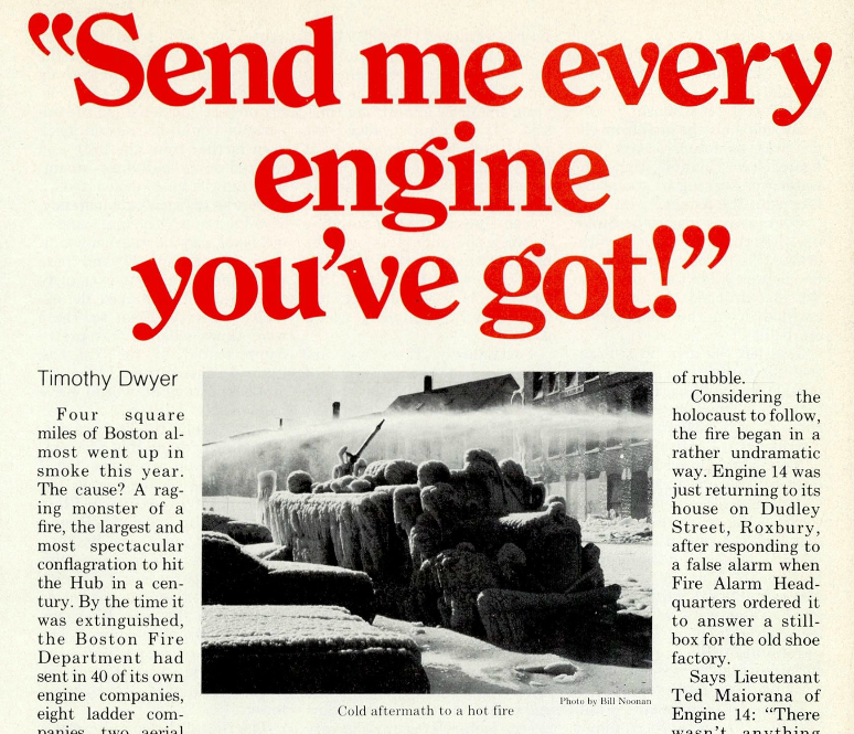 Bill Noonan's photo of the frozen fire engine was published in the charter issue of Firehouse Magazine.