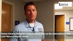 Leland firefighter Corey Showers talked about the telemedicine robot that saved his life. Leland firefighter Corey Showers talked about the telemedicine robot that saved his life.