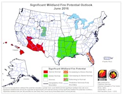 The National Interagency Fire Center&apos;s Significant Wildland Fire Potential Outlook for June 2016.