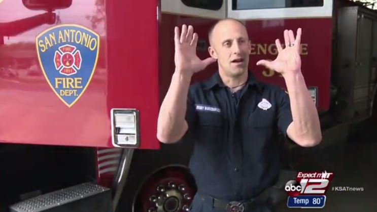 San Antonio Firefighter Jeromy Wuneburger talks about catching a baby at an apartment fire last month.