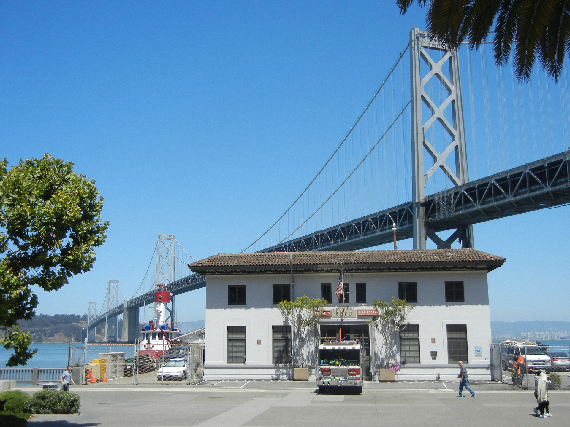 Engine 35 and Fire Boat 1 are located close to the Oakland Bay Bridge.
