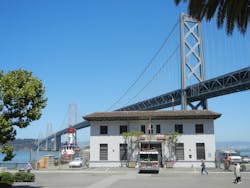 Engine 35 and Fire Boat 1 are located close to the Oakland Bay Bridge. Engine 35 and Fire Boat 1 are located close to the Oakland Bay Bridge.