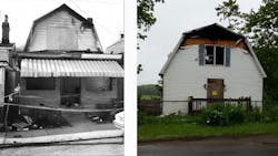 The home on the left is where three firefighters died on Bricelyn Street in Pittsburgh in 1995. The home on the right shows the aftermath of the 2015 fire in Durhamville, NY. The home on the left is where three firefighters died on Bricelyn Street in Pittsburgh in 1995. The home on the right shows the aftermath of the 2015 fire in Durhamville, NY.