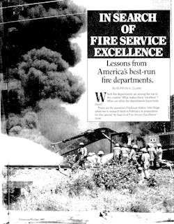According to the October 1985 issue of Firehouse Magazine, the best-run fire departments in America were Seattle, Miami, Los Angeles City and Palm Beach, FL. That conclusion was based on a research project using the best-selling management book by Thomas Peters and Robert Waterman, “In Search of Excellence: Lessons from America’s Best-Run Companies,” as a research methodology. The study identified the 25 top fire departments in the country, then measured their performance to determine the top performers. According to the October 1985 issue of Firehouse Magazine, the best-run fire departments in America were Seattle, Miami, Los Angeles City and Palm Beach, FL. That conclusion was based on a research project using the best-selling management book by Thomas Peters and Robert Waterman, “In Search of Excellence: Lessons from America’s Best-Run Companies,” as a research methodology. The study identified the 25 top fire departments in the country, then measured their performance to determine the top performers.