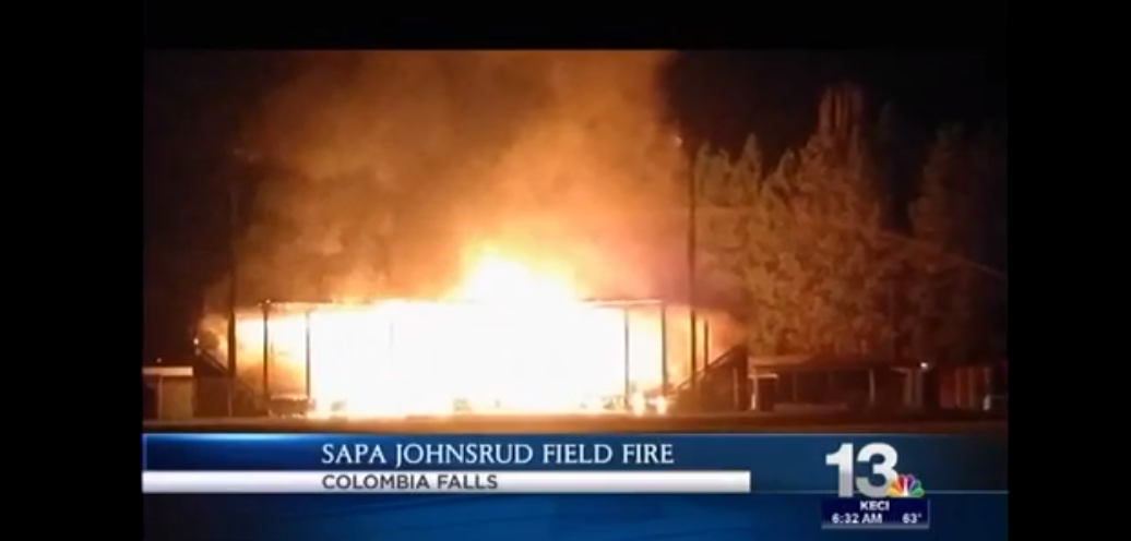 Kids set fireworks off in cans under the wooden bleachers.