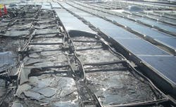 The solar PV modules have been damaged by fire.