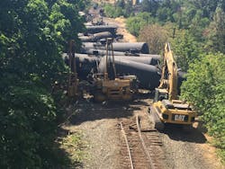 Clean up efforts were underway Saturday after 16 rail cars derailed. Clean up efforts were underway Saturday after 16 rail cars derailed.