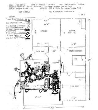 The scene diagram drawn during the investigation of the 1991 fire that put Stacy Willingham in jail.