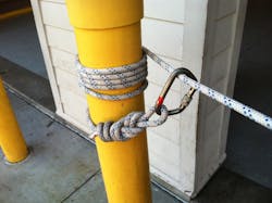 Images 2 & 3: Place an eight on a bight where you want to attach your hardware and you have a proper anchor. In place of the tensionless hitch, you could also opt to tie two figure 8s (on a bight) far enough apart to loop your anchor and place your connection point where needed. Images 2 & 3: Place an eight on a bight where you want to attach your hardware and you have a proper anchor. In place of the tensionless hitch, you could also opt to tie two figure 8s (on a bight) far enough apart to loop your anchor and place your connection point where needed.