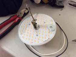 This retrofit kit was installed in the multipurpose room and puts out more light than the original lightbulbs did. The unit also features a dimming option, which is good for presentation. This retrofit kit was installed in the multipurpose room and puts out more light than the original lightbulbs did. The unit also features a dimming option, which is good for presentation.