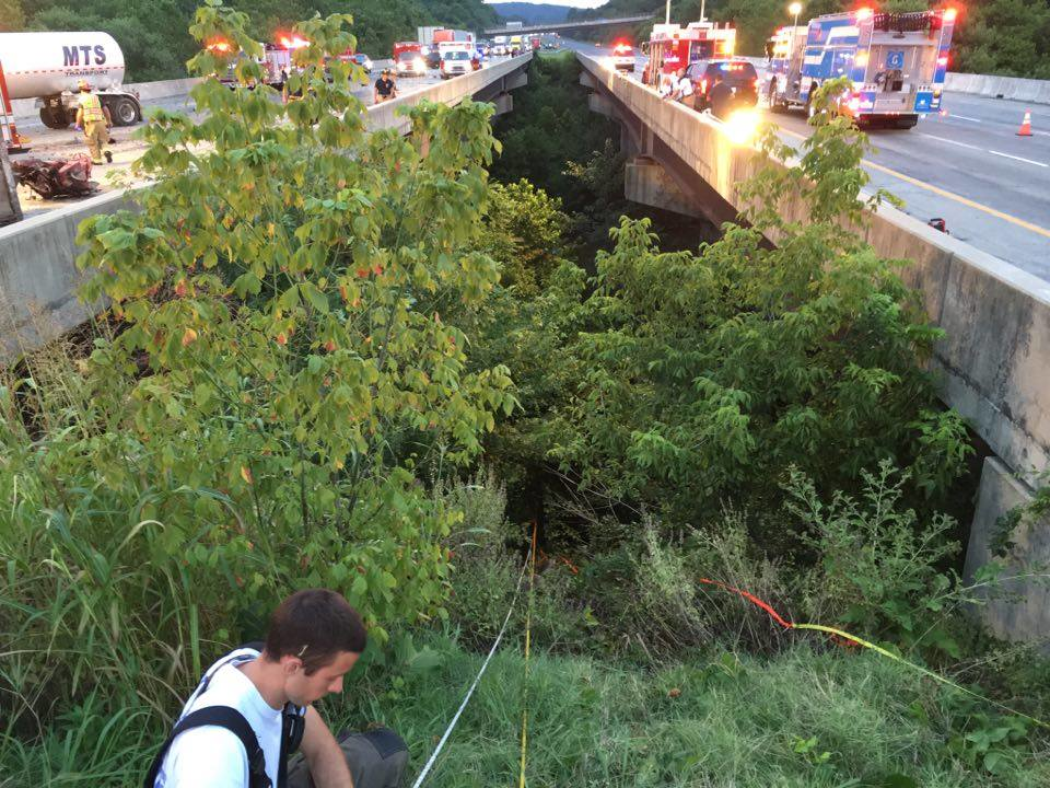 A nurse racing to help crash victims fell into the river near Frederick, MD.
