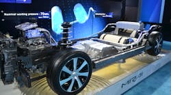This cut-away view of a Toyota Mirai shows the major components related to the fuel cell propulsion system. A complete Mirai, the first mass-produced FCV available for sale in North America, weighs just over 4,000 pounds and is a front-wheel drive, four-passenger automobile. Photos by Ron Moore This cut-away view of a Toyota Mirai shows the major components related to the fuel cell propulsion system. A complete Mirai, the first mass-produced FCV available for sale in North America, weighs just over 4,000 pounds and is a front-wheel drive, four-passenger automobile. Photos by Ron Moore