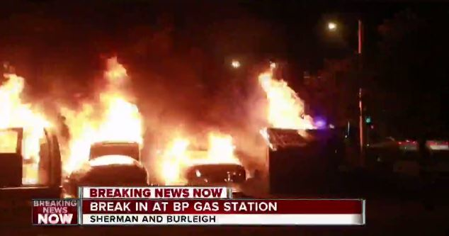 Fire engulfed a gas station and several vehicles in Milwaukee late Saturday.
