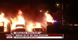 Fire engulfed a gas station and several vehicles in Milwaukee late Saturday. Fire engulfed a gas station and several vehicles in Milwaukee late Saturday.