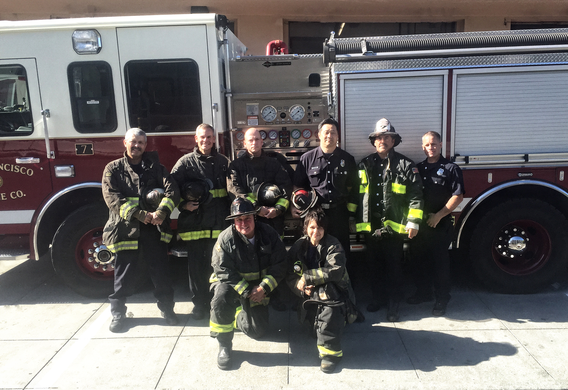 SFFD crewmembers from Engine 7, Truck 7 and Rescue Squad 2.