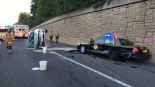 After sideswiping a cruiser, the car caught on fire.