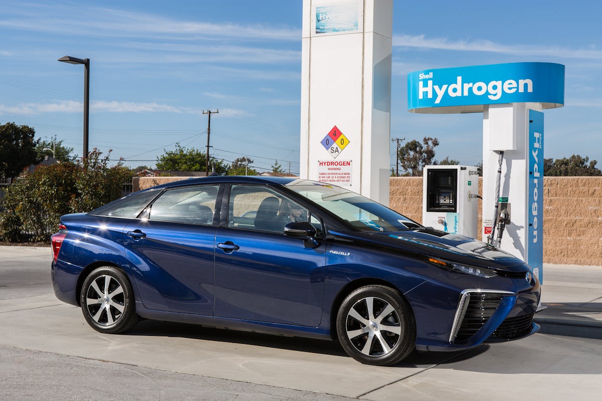 The 2016 Toyota Mirai is the first mass-produced FCV sold in North America. This 4,000-pound, four-passenger sedan is an all-electric drive vehicle that generates its own electricity by combining oxygen with onboard compressed hydrogen inside a unit called the fuel stack. It has an EPA driving range of 312 miles.