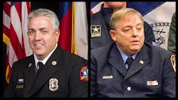 Flower Mound, TX, Fire Chief Eric Greaser (left) and New York City firefighter Ray Pfeifer. Flower Mound, TX, Fire Chief Eric Greaser (left) and New York City firefighter Ray Pfeifer.