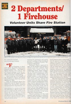 My father, John Matthews, pitched a story about two fire departments that shared a fire station in upstate New York. We visited the Bushnell’s Basin/Egypt firehouse, interviewed the members and took some photos, and the article “2 Fire Departments/1 Station” ran in the March 1996 issue. My father, John Matthews, pitched a story about two fire departments that shared a fire station in upstate New York. We visited the Bushnell’s Basin/Egypt firehouse, interviewed the members and took some photos, and the article “2 Fire Departments/1 Station” ran in the March 1996 issue.
