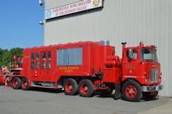 The FDNY Super Pumper is now privately owned and was recently displayed at the SPAAMFAA National Convention in Middletown, NY. This 1965 Mack apparatus is the most powerful land-based unit ever built. The FDNY Super Pumper is now privately owned and was recently displayed at the SPAAMFAA National Convention in Middletown, NY. This 1965 Mack apparatus is the most powerful land-based unit ever built.