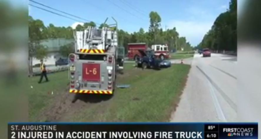 Two Hurt When Pickup, Ladder Truck Crash Firehouse