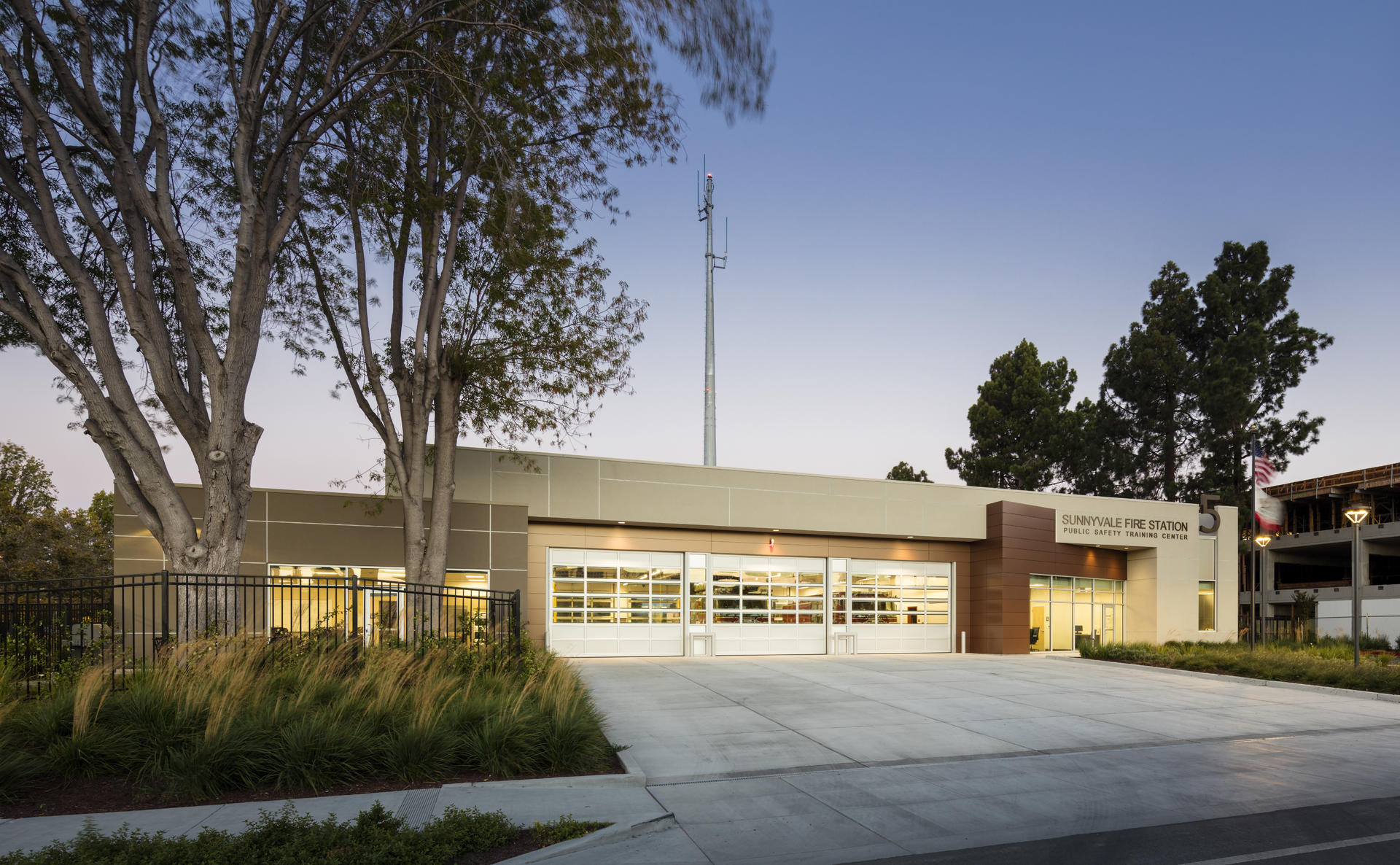 An exterior view of Sunnyvale Fire Station 5 and the Public Safety Training Center.