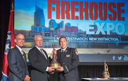 Firehouse Editor-in-Chief Tim Sendelbach (left), with Worcester District Chief (ret.) Mike McNamee and FDNY Lt. Brian Colleluori.