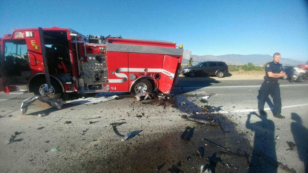 CAL FIRE/Riverside Engine 94 was rear-ended on Interstate 15 Sunday morning.