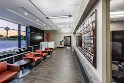 Creative furniture solutions provide a welcoming atmosphere as you walk in the door of the fire station. Creative furniture solutions provide a welcoming atmosphere as you walk in the door of the fire station.