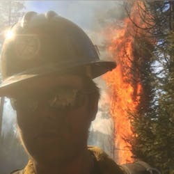 Silver City firefighter Zach Collins was injured when a tree fell on him in Florida. Silver City firefighter Zach Collins was injured when a tree fell on him in Florida.