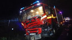 The Östra Skaraborg fire apparatus suffered extensive damage. The Östra Skaraborg fire apparatus suffered extensive damage.