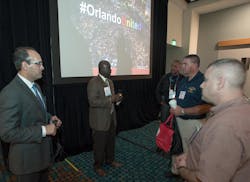 OCFRD Fire Chief Drozd (left) OFD Fire Chief Williams speak with attendees after their Firehouse Expo session &ldquo;Lessons Learned from the Response to the Pulse Nightclub Incident.&apos;