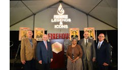 John Norman, (left to right), Dennis Smith, Sherry Adams, James Smith and Tim Sendelbach after four contributors were inducted into the Firehouse Hall of Fame.