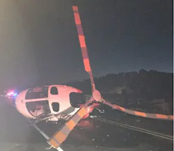 The medical helicopter was knocked over after being struck by an alleged drunk driver.
