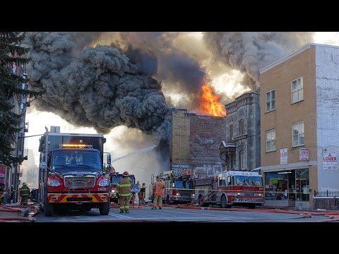 Montreal Firefighters Tackle Downtown Blaze