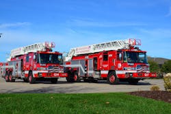 Pierce Manufacturing has placed a pair of Pierce&circledR; Quantum&circledR; quint 105-foot heavy-duty aerial ladders into service with the Oshkosh Fire Department in Oshkosh, Wisconsin. The apparatus feature TAK-4&circledR; independent front suspension and the TAK-4 T3&trade; steering system, combining mechanical rear steering with a fully independent rear suspension for unmatched performance and control.