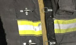 Firefighter Dwayne Montgomery&apos;s PPE was hit by a bullet, but he was uninjured.