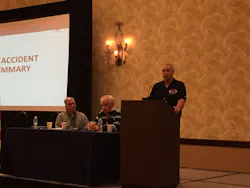Boston Fire Department Lt. James O'Brien (left to right), Ralph Craven listen as Chief Robert Calobrisi talks about the struggles that the Boston Fire Department encountered with their fleet of emergency vehicles.