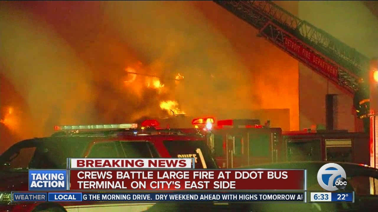 Huge Fire Breaks out at Detroit Bus Garage