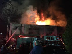 The fire started on the first floor and quickly spread through the two-story, 10,000-square-foot live-work space. The fire started on the first floor and quickly spread through the two-story, 10,000-square-foot live-work space.