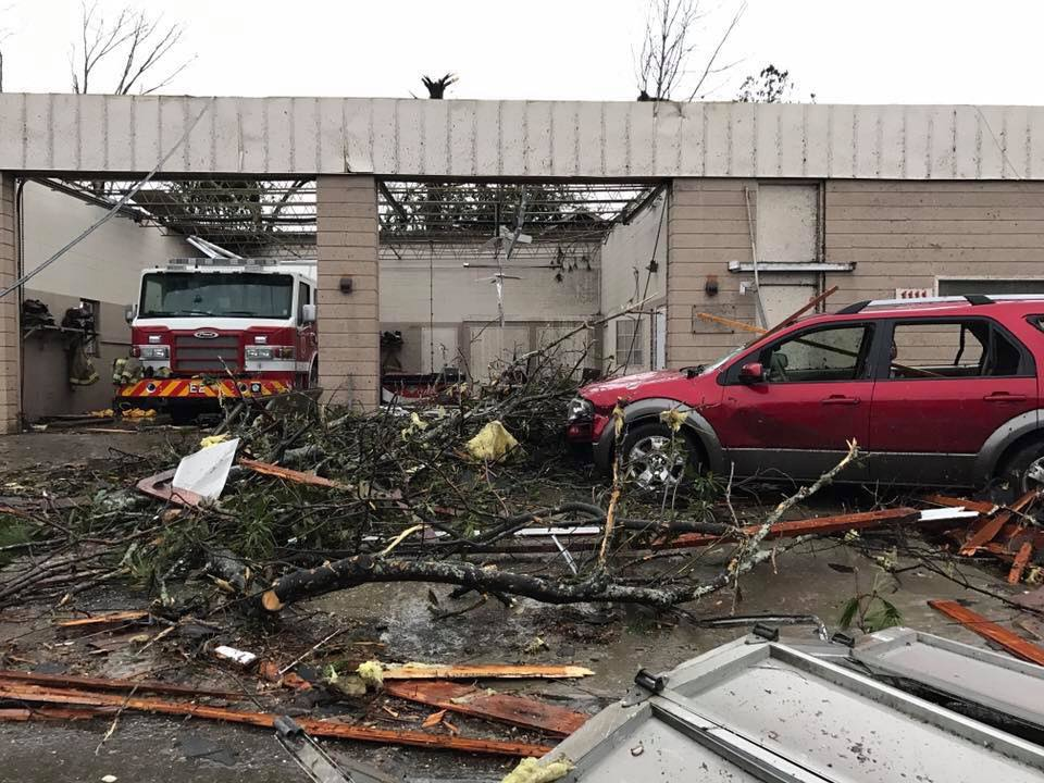 The three firefighters stayed inside Engine 2's apparatus until the tornado passed the area.