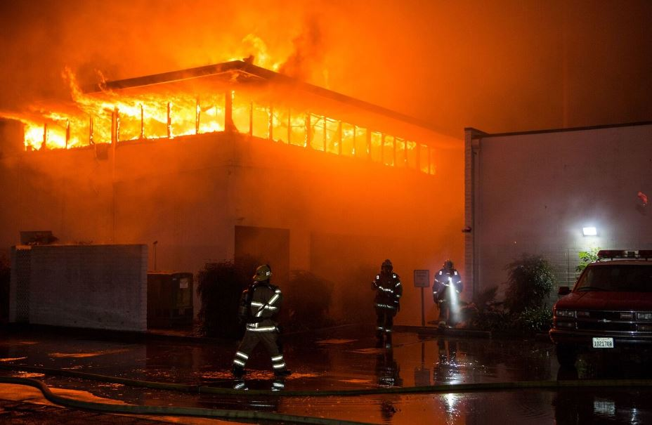 Heavy fire engulfs the upper level of Orange County Fire Authority Station 61.