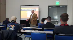 Brian Brauer, associate director of the University of Illinois Fire Service Institute, gives a presentation on fire department culture to a group of students at Firehouse World 17 in San Diego.