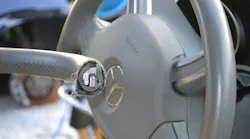 A cross-section of the steering wheel ring on this 2016 Mercedes-Benz vehicle reveals that the core of the ring is a U-shaped, soft metal ring with an inner flat-metal band. The entire core of the steering wheel ring is then covered with a plastic and vinyl outer covering. Photos by Ron Moore